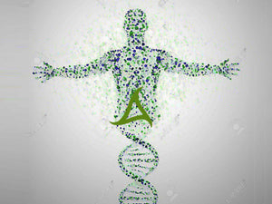 Illustration of a DNA helix morphing into a person with arms outstretched